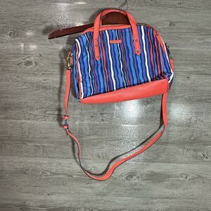 Vera Bradley Preppy Poly Marlo Satchel Cobalt Stripe Blue Crossbody Bag